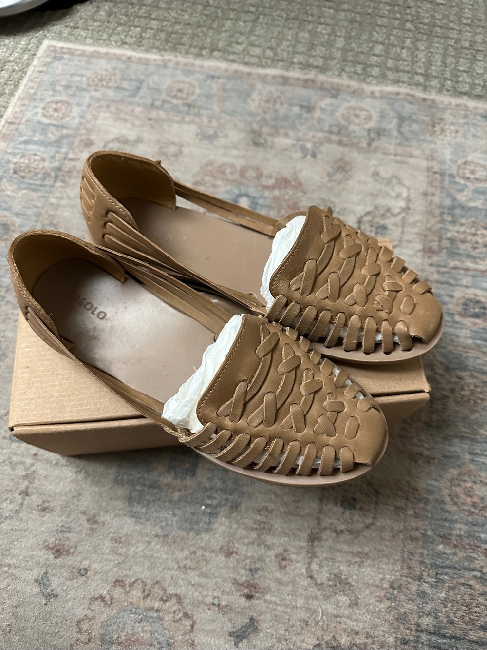 Nisolo Tan Almond Huarache Woven Leather Slip-Ons - Picture 3 of 6